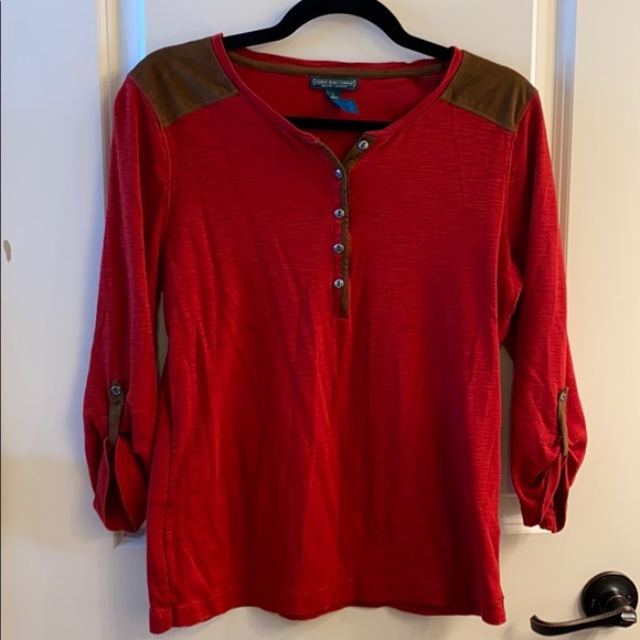 Lauren Ralph Lauren Tops - Ralph Lauren Faux Suede Detail Shirt Red/Brown